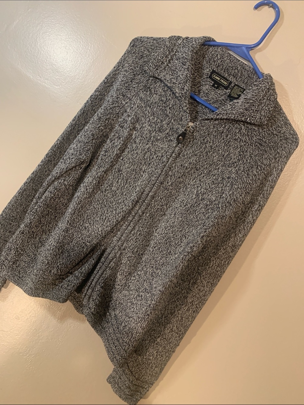 Jeanne Pierre Marled full zip up salt pepper sweater size Medium